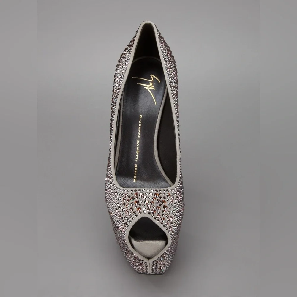 Giuseppe Zanotti Liza Peep Toe Swarovski Crystal Platform Pump Dark Gray